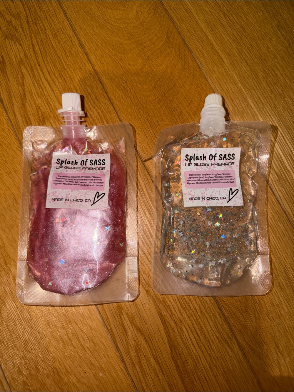 Lip Gloss Premade - Pink and Silver Glitter